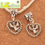 20Pcs Angel Wings in Heart Big Hole Beads Dangle Fit European Bracelets B933