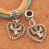 20Pcs Angel Wings in Heart Big Hole Beads Dangle Fit European Bracelets B933