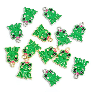 20Pcs Enamel Cartoon Frog Charms for DIY Jewelry Making