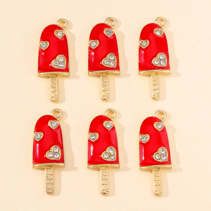 20Pcs Zircon Ice Cream Colorful Enamel Charms for DIY Jewelry Making