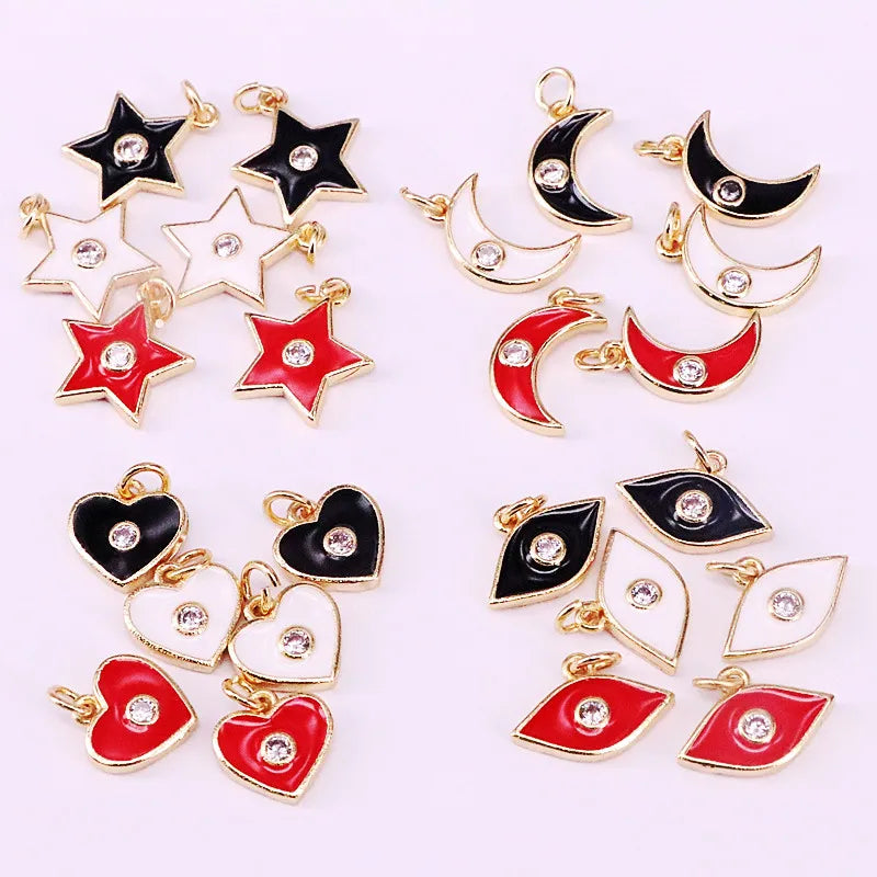 20Pcs Mini Enamel Pendant, Colorful Star/Eye/Moon Shape Charm Jewelry