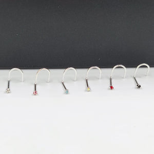 20Pcs 925 Sterling Silver Crystal Nose Stud Rings 1.5MM Piercing Jewelry