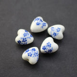 20 Pcs Heart Shape Ceramic Flower Beads for Jewelry Making