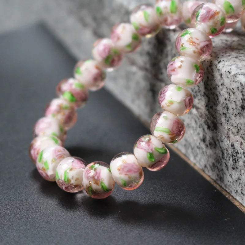 20Pcs 10x8mm Lampwork Glass Flower Abacus Beads Pink for Jewelry Making