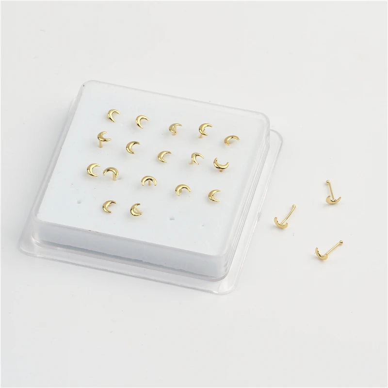 20Pc Moon Tip Silver Nose Bone Studs for Men Women Piercing