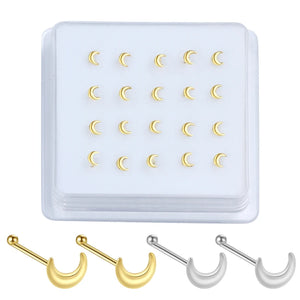 20Pc Moon Tip Silver Nose Bone Studs for Men Women Piercing