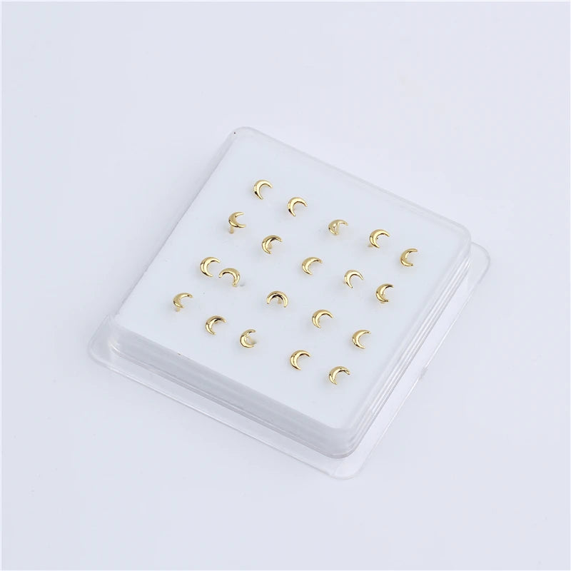 20Pc Moon Tip Silver Nose Bone Studs for Men Women Piercing