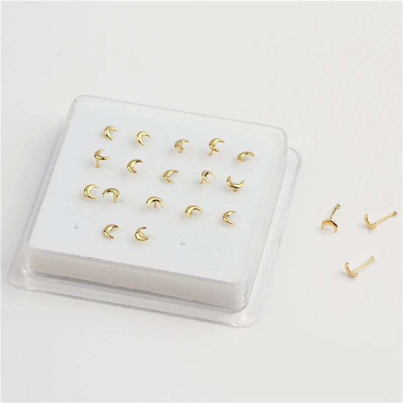 20Pc Moon Tip Silver Nose Bone Studs for Men Women Piercing