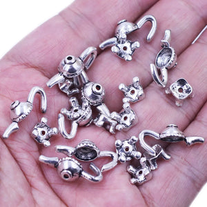 20 Sets Teapot End Bead Caps Silver Tone Metal Charms Bracelets DIY Findings