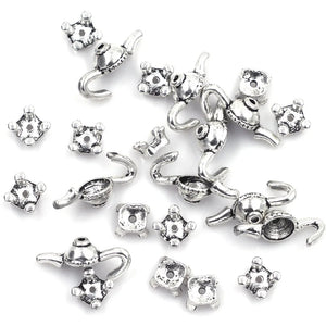 20 Sets Teapot End Bead Caps Silver Tone Metal Charms Bracelets DIY Findings