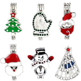 Enamel Rhinestone Christmas Tree Santa Gloves Snowman Beads Cage Pendant