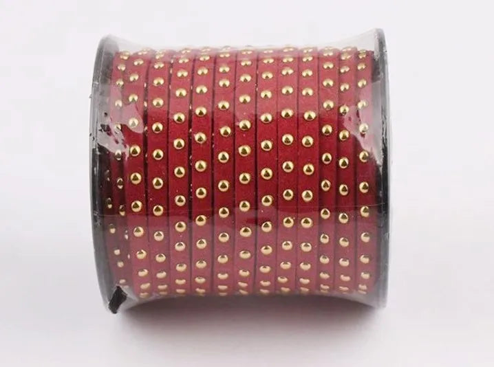20Yds Red Suede Cord,Gold Studded Faux Cord,Bracelet Necklace Making