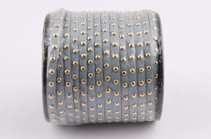 Gray Suede Cord 20Yds with Gold Studs, 5mmx2mm