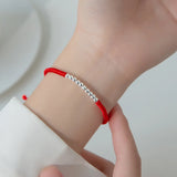 925 Silver Rope Bracelet Women Bead Red Thread String Lucky