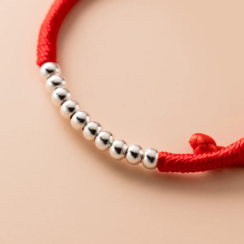 925 Silver Rope Bracelet Women Bead Red Thread String Lucky