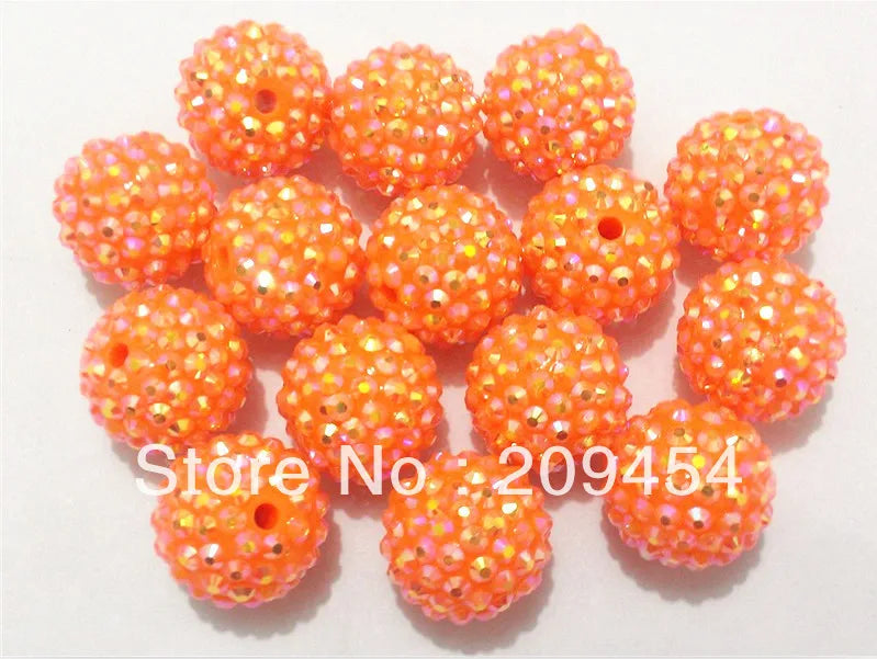 Orange Rhinestone Ball Beads 20mm 100PCS, Chunky Beads for Kids Jewelry Making