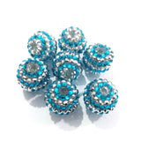 20mm 100pcs Silver & Stripe Resin Rhinestone Beads