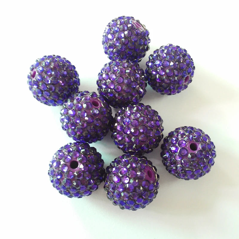 20mm 100pcs/lot Dark Clear Purple Resin Rhinestone Ball Beads