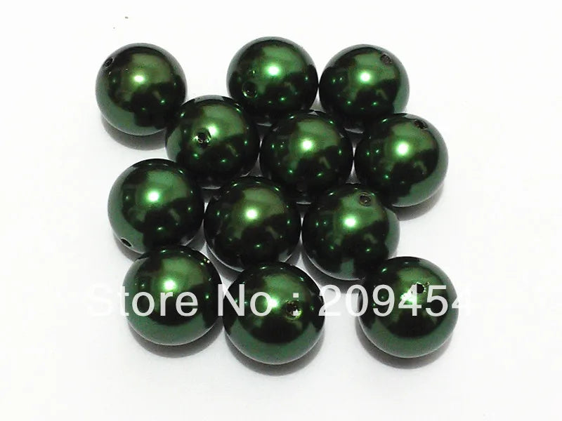 Dark Green Chunky Round Pearl Acrylic Beads 100pcs for Kids Jewelry
