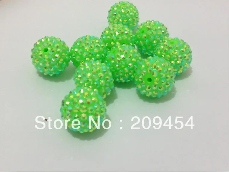 20mm Green Resin Rhinestone Ball Beads, Chunky Beads for Kids Jewelry Making