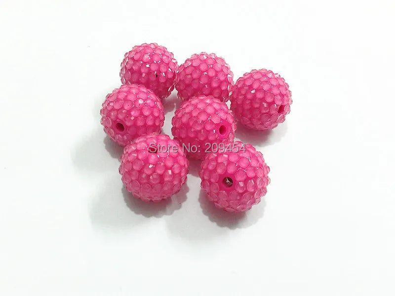 20mm 100pcs/lot Hotpink Solid Beads With Clear Resin Rhinestone Ball
