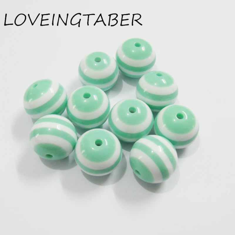 Mint Green Striped Resin Beads for Necklace, 100pcs