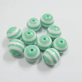 Mint Green Striped Resin Beads for Necklace, 100pcs