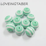 Mint Green Striped Resin Beads for Necklace, 100pcs