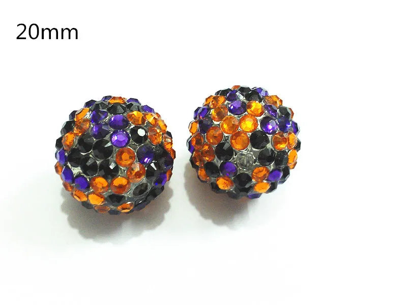 20mm 100pcs Orange /Purple /Black Resin Rhinestone Ball Beads For Jewelry Making