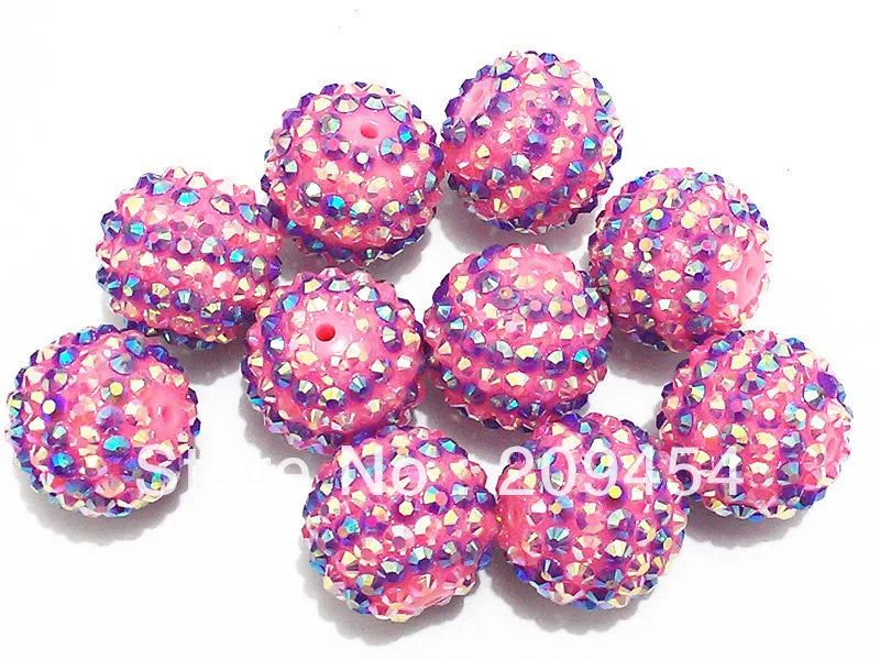 20mm Pink Purple Striped Resin Rhinestone Ball Beads Lot