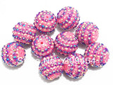 20mm Pink Purple Striped Resin Rhinestone Ball Beads Lot
