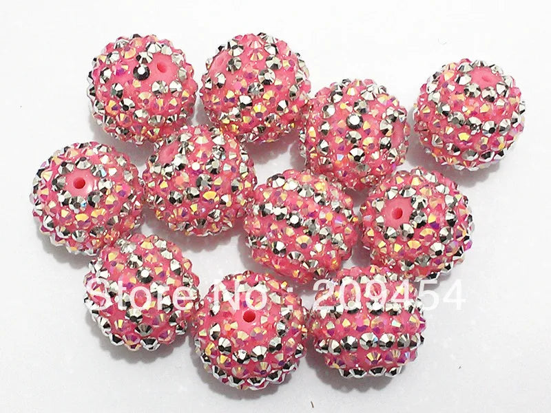 20mm Pink Resin Rhinestone Ball Beads, Chunky Beads For Kids Jewelry Making