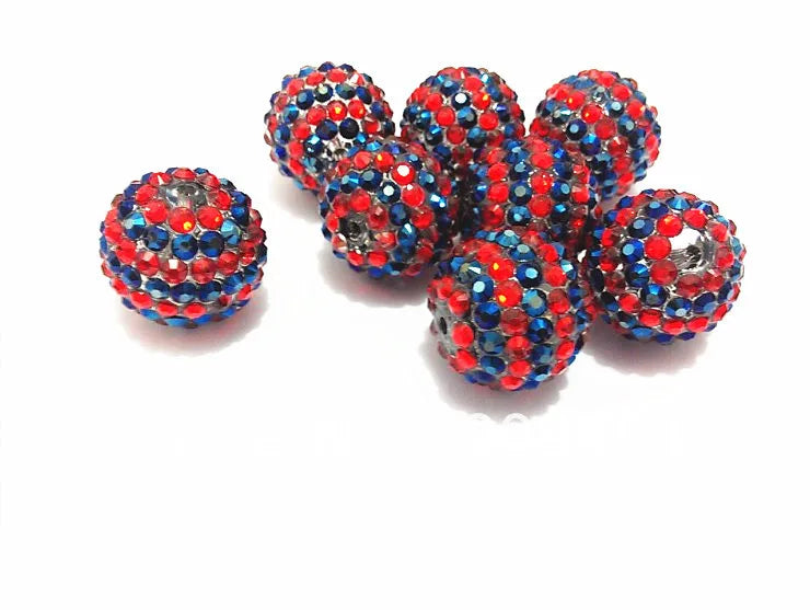 20mm Red Striped Resin Rhinestone Ball Beads