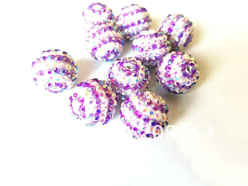 20mm 100pcs Purple Striped Resin Rhinestone Ball Beads