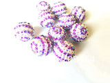 20mm 100pcs Purple Striped Resin Rhinestone Ball Beads