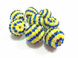 20mm 100pcs Yellow/RoyalBlue Striped Rhinestone Ball Beads