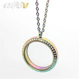 Rainbow Czech Crystals Glass Locket Pendant Necklace