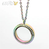Rainbow Czech Crystals Glass Locket Pendant Necklace