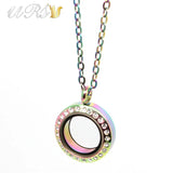 Rainbow Czech Crystals Glass Locket Pendant Necklace