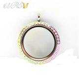 Rainbow Czech Crystals Glass Locket Pendant Necklace