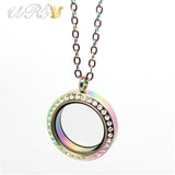 Rainbow Czech Crystals Glass Locket Pendant Necklace