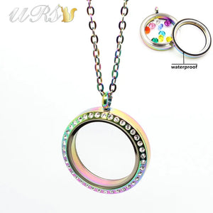 Rainbow Czech Crystals Glass Locket Pendant Necklace
