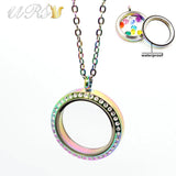 Rainbow Czech Crystals Glass Locket Pendant Necklace