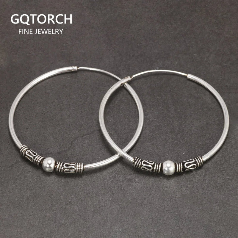 925 Sterling Silver Hoop Earrings for Women Vintage Retro Antique Style Jewelry