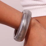 Chunky Wide Silver Arm Bracelet Bangle 18K Plated Stainless Steel Women