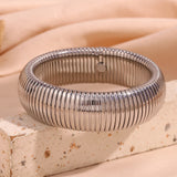 Chunky Wide Silver Arm Bracelet Bangle 18K Plated Stainless Steel Women