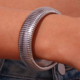 Chunky Wide Silver Arm Bracelet Bangle 18K Plated Stainless Steel Women