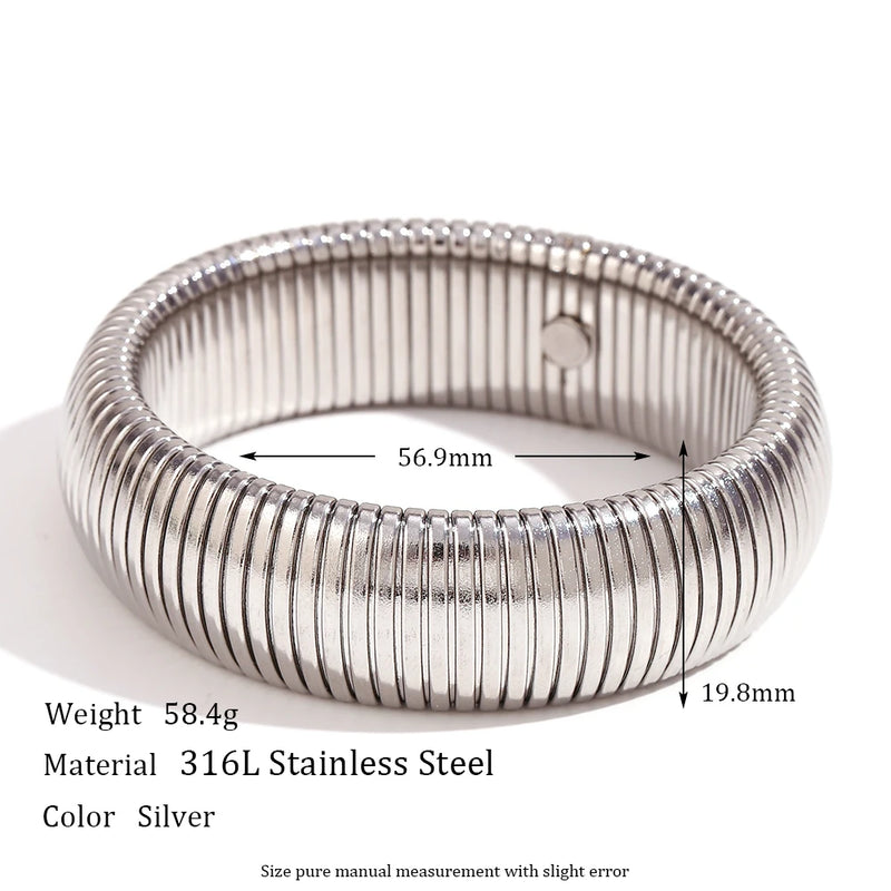 Chunky Wide Silver Arm Bracelet Bangle 18K Plated Stainless Steel Women