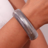 Chunky Wide Silver Arm Bracelet Bangle 18K Plated Stainless Steel Women