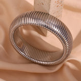 Chunky Wide Silver Arm Bracelet Bangle 18K Plated Stainless Steel Women
